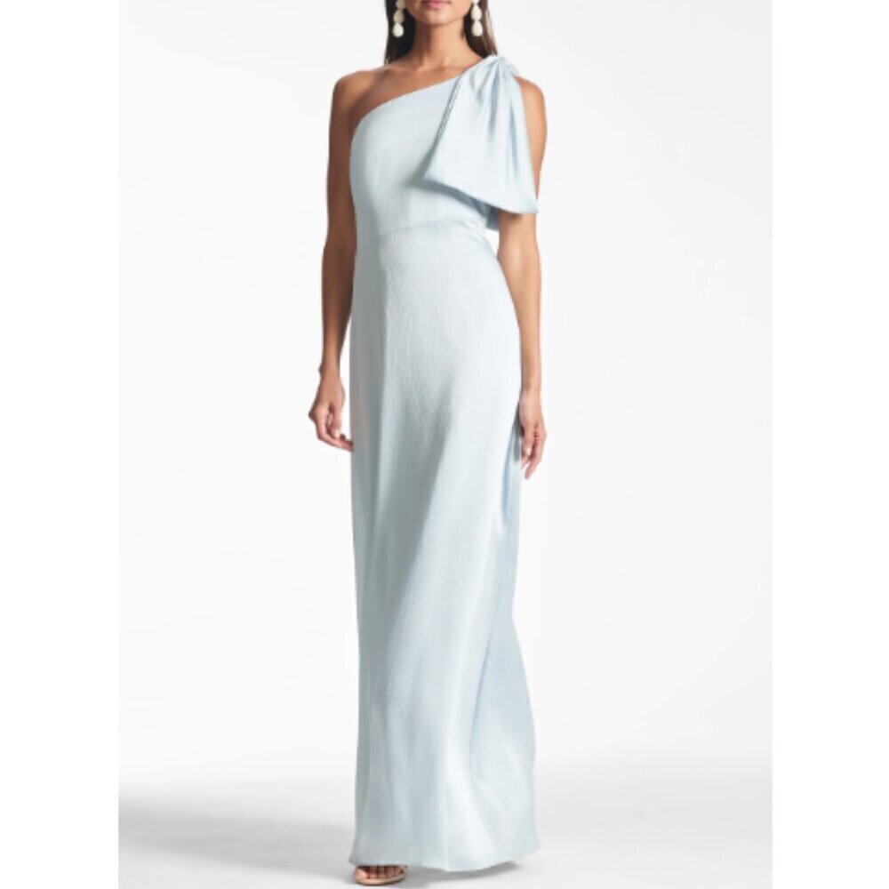 Sachin & Babi Chelsea Dress Size 6 Ice Blue One Shoulder Bow Gown Formal